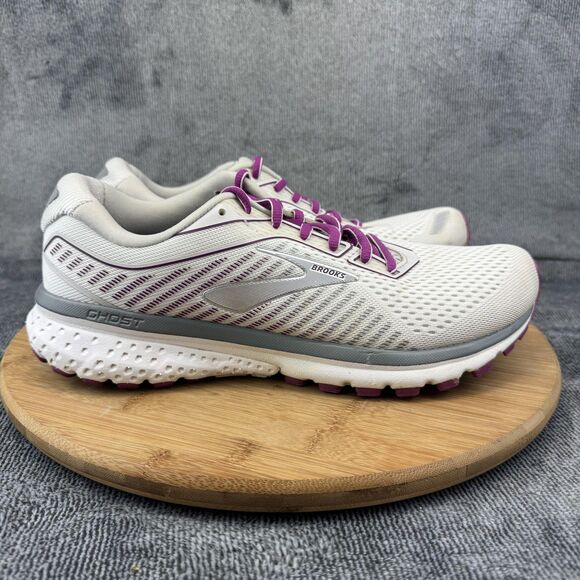 Brooks Ghost 12 Running Shoes Womens Size 10 White Gray Purple Cushion - Picture 1 of 11